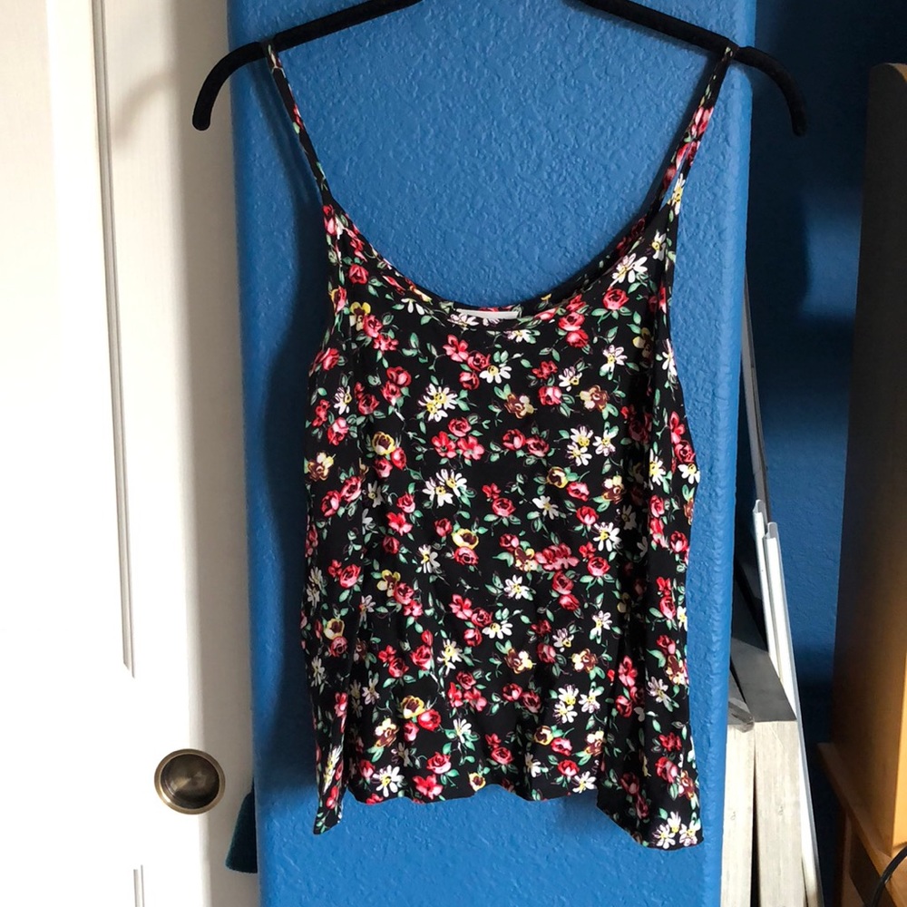 Black floral tank top.